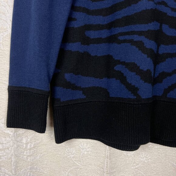 Belford zebra print cotton blend crewneck sweater blue black colorblock stretch - Picture 2 of 5